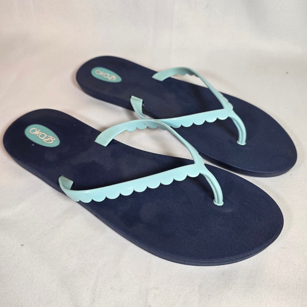 Oka-B Scalloped Navy Turquoise Womens 10 Flip Flops Sandals Beach Summer